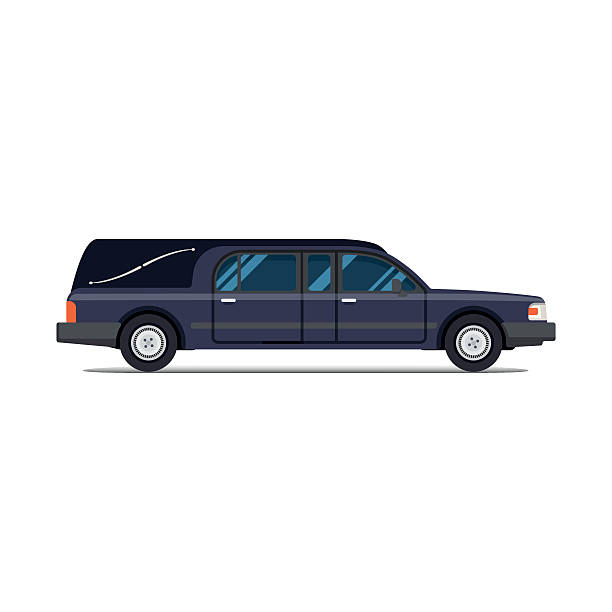 Hearse black car. Flat style icon. Isolated illustration. Coffin Transport Limousine.